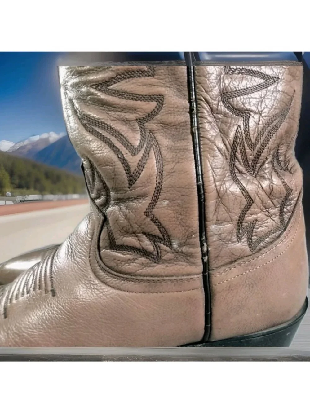 Men's 7.5 EE Justin Boots Brown Embroidered Leather Western Cowboy Boots  1450
